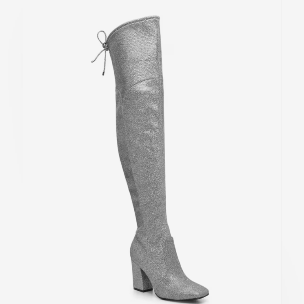 Silver glitter over the knee boot